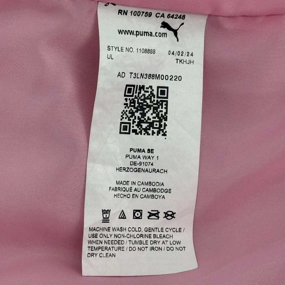 Puma Girls Youth Size‎ 4 Vest Puffer Jacket Black White Pink Logo Full Zip Warm